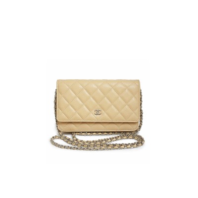 CHANEL CLASSIC COCO MARK WALLET ON CHAIN SHOULDER BAG IN CAVIAR LEATHER WITH SILVER HARDWARE AP0250 (19*13*3cm) 